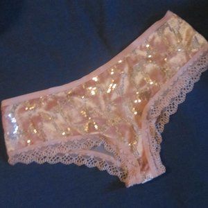 Victoria's Secret Pink Lace Hipster with Gold Sequin Accents